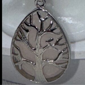 Rose quartz gemstone necklace 2” silver tone tree of life Pendant on 9” cord NEW